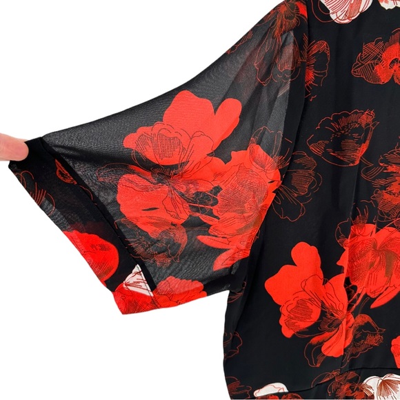 Red Black Floral Short Sleeve Tie Neck Maxi Dress size 14 NWT - Picture 5 of 11